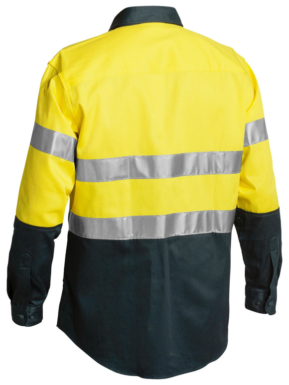 Bisley Workwear Taped Hi Vis Drill Shirt Yellow/Bottle