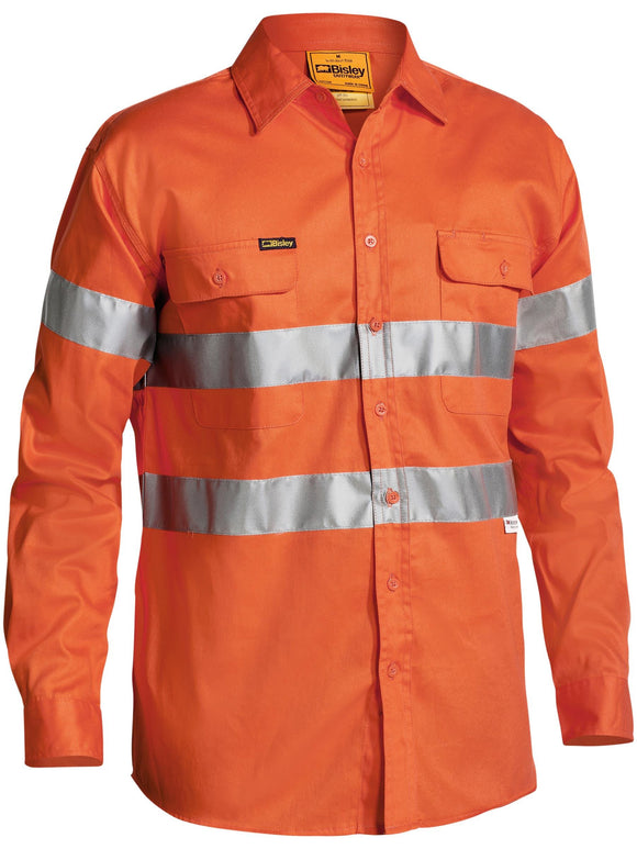 Bisley Workwear Taped Hi Vis Drill Shirt Orange