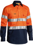 Bisley Workwear Taped Hi Vis Closed Front Drill Shirt Orange/Navy
