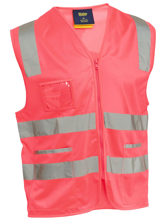 Bisley Workwear Taped Hi Vis Safety Zip Vest Hi Vis Pink