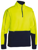 Bisley Workwear Hi Vis Fleece 1/4 Zip Pullover Yellow/Navy