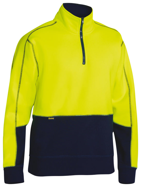 Bisley Workwear Hi Vis Fleece 1/4 Zip Pullover Yellow/Navy