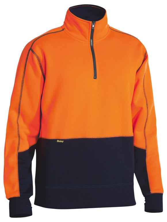Bisley Workwear Hi Vis Fleece 1/4 Zip Pullover Orange/Navy