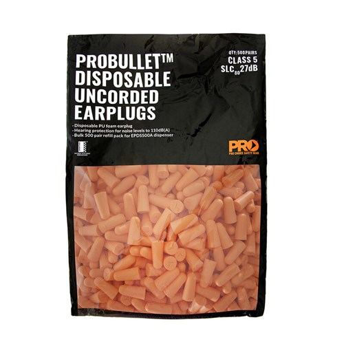 Probullet Uncorded Earplug Refill For Dispenser (500 Pairs) Orange