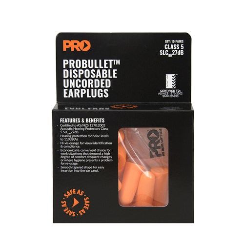 Probullet Disposable Uncorded Earplugs 10 Pack Orange