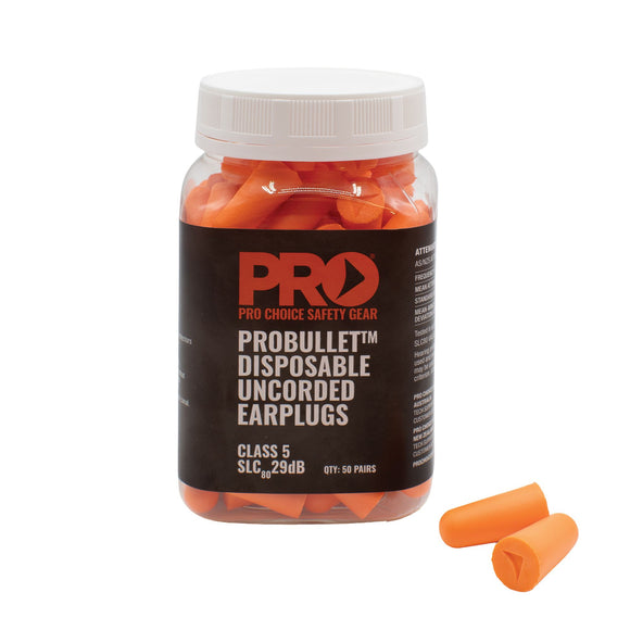 Probullet Disposable Uncorded Earplugs 50 Pack Orange