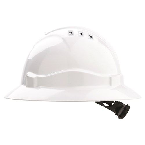 V6 Hard Hat Unvented Full Brim Ratchet Harness White