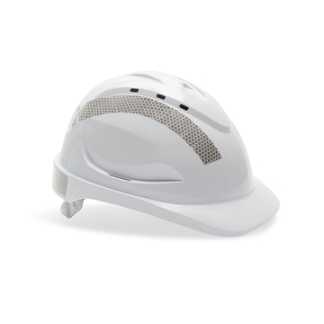 V6 Vented Hard Hat with Pushlock Harness and Reflective Tape White