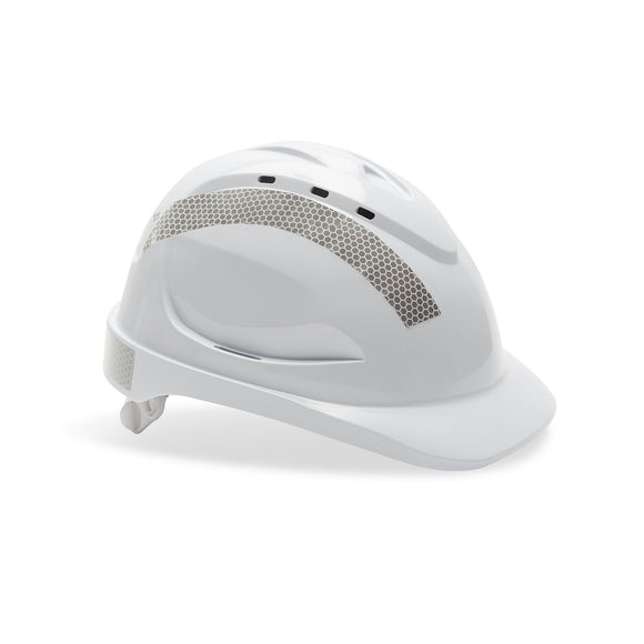 V6 Vented Hard Hat with Pushlock Harness and Reflective Tape White
