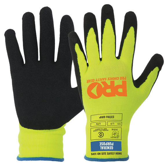 Prosense LFN Latex Foam Gloves Hi Vis Yellow 10