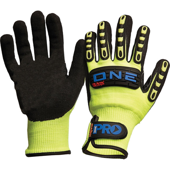 Arax One Nitrile Foam / Cut Resistant Liner Rubber Back Gloves Hi Vis Yellow 10