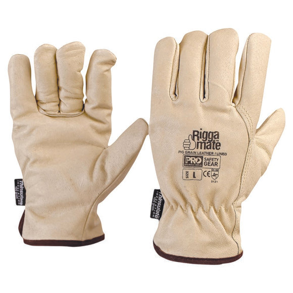 Riggamate Lined Glove - Pig Grain Leather Large Beige
