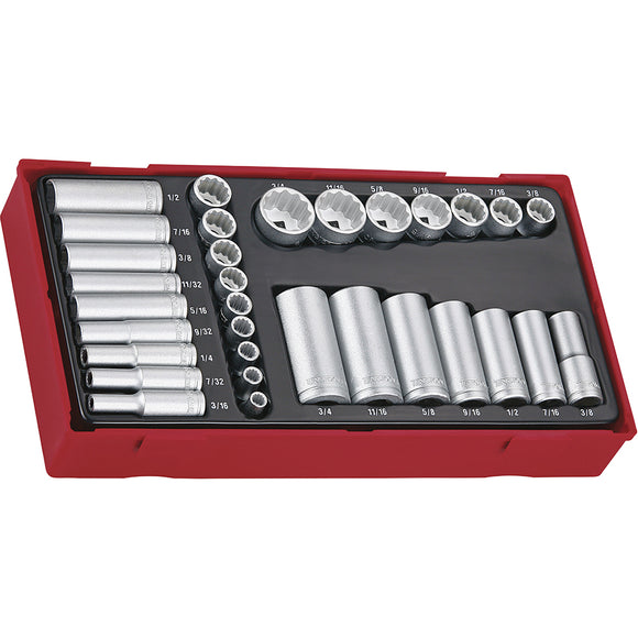 Teng 32pc 1/4 & 3/8in Dr. Reg/Deep AF Skt Set (12-pt) - TC-T