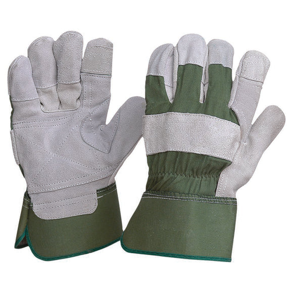 Green Cotton / Leather Gloves Large Green