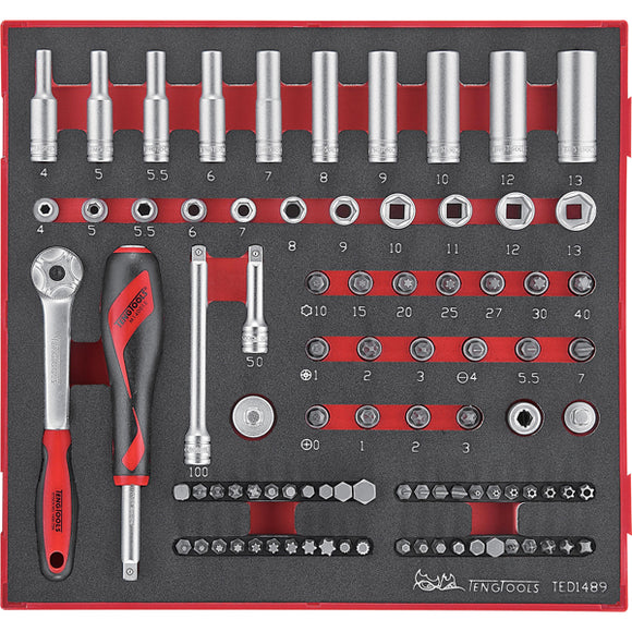 Teng 89pc 1/4in Dr. Skt & Acc Set 4-13mm - TED-Tray