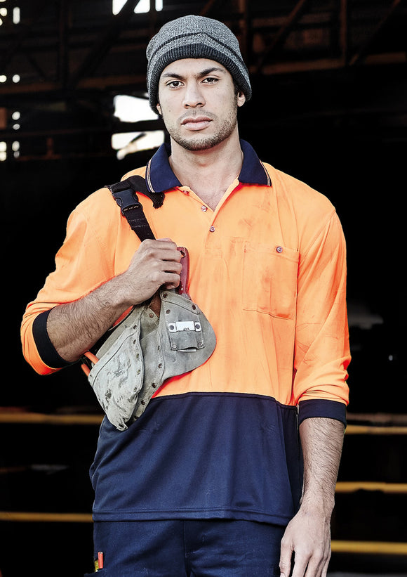 Unisex Hi Vis Basic Long Sleeve Polo - Orange/Navy