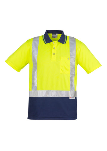 Mens Hi Vis Spliced Short Sleeve Polo - Shoulder Taped - Yellow/Navy