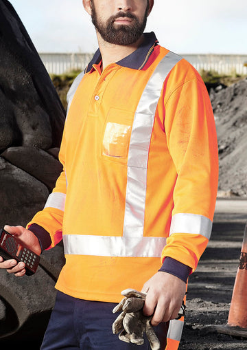Mens TTMC-W23 Long Sleeve Polo - Orange/Navy