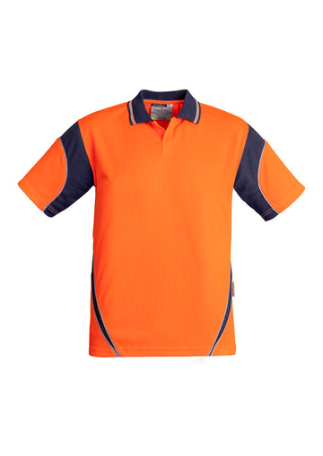 Mens Hi Vis Aztec Short Sleeve Polo - Orange/Navy
