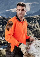 Mens Hi Vis Flux Long Sleeve Polo - Orange/Charcoal