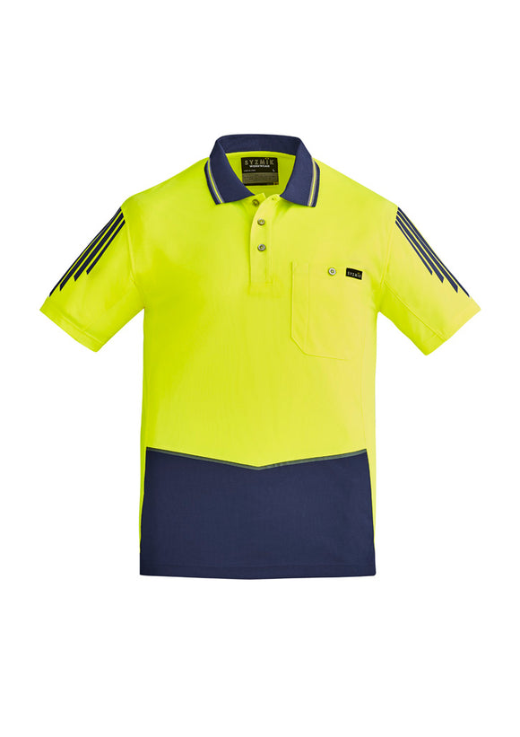 Mens Hi Vis Flux Short Sleeve Polo - Yellow/Navy