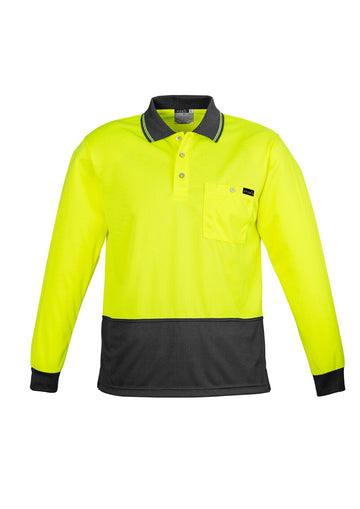 Mens Hi Vis Comfort Back Long Sleeve Polo - Yellow/Charcoal