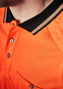 Mens Hi Vis Reinforced Squad Short Sleeve Polo - Orange/Navy