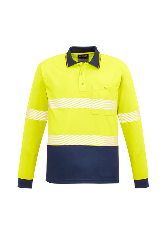 Unisex Hi Vis Segmented Tape Long Sleeve Polo - Yellow/Navy