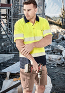 Unisex Hi Vis Segmented Tape Short Sleeve Polo - Yellow/Navy