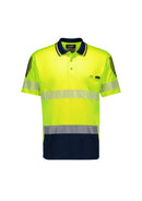 Mens Hi Vis Flux Segmented Tape Short Sleeve Polo - Yellow/Navy