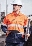 Mens Hi Vis Cotton Drill Jacket - Orange/Navy