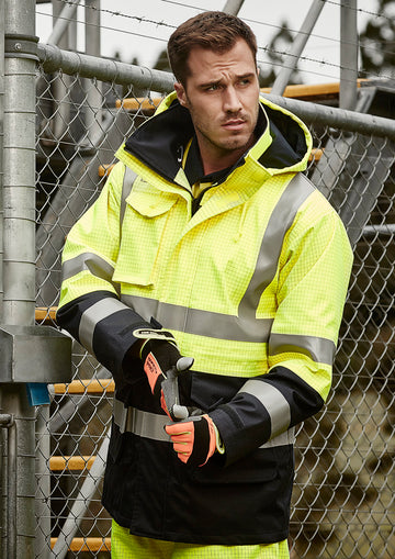 Mens Orange Flame Arc Rated Antistatic Waterproof Jacket - Yellow/Navy