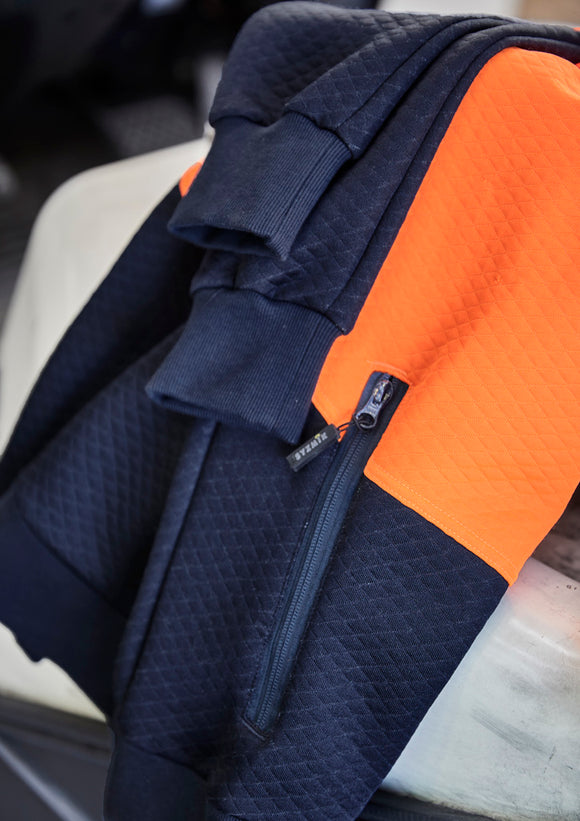 Unisex Hi Vis Textured Jacquard Hoodie - Orange/Navy