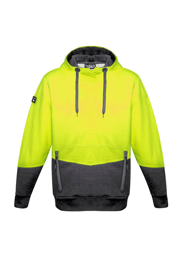 Unisex Hi Vis Textured Jacquard Hoodie - Yellow/Charcoal