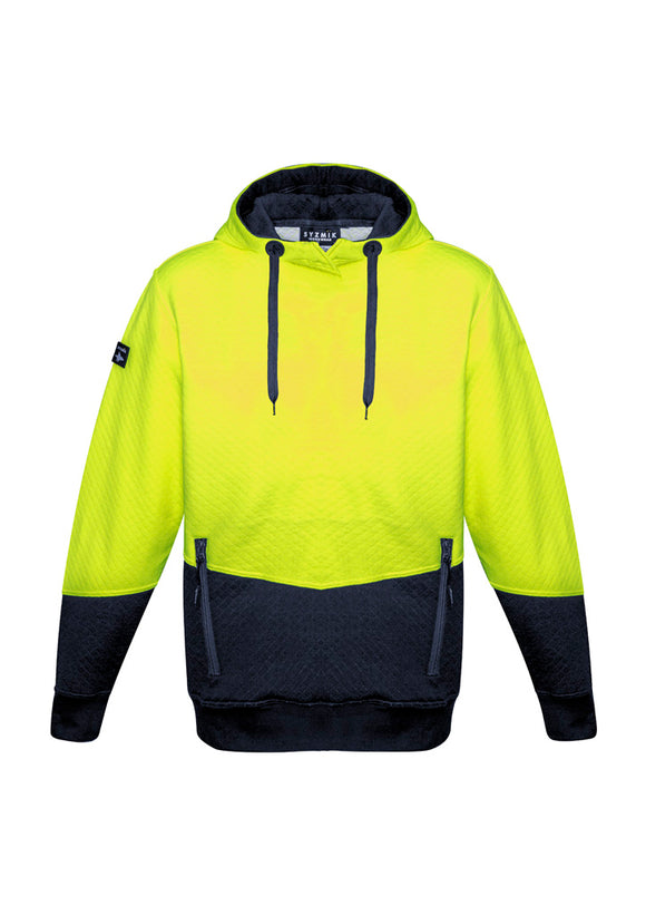 Unisex Hi Vis Textured Jacquard Hoodie - Yellow/Navy