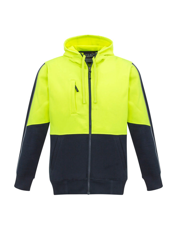 Unisex Hi Vis Full Zip Hoodie - Yellow/Navy