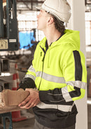 Unisex Hi Vis Full Zip Stretch Taped Hoodie - Yellow/Navy