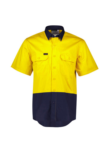 Mens Hi Vis Short Sleeve Shirt - Yellow/Navy