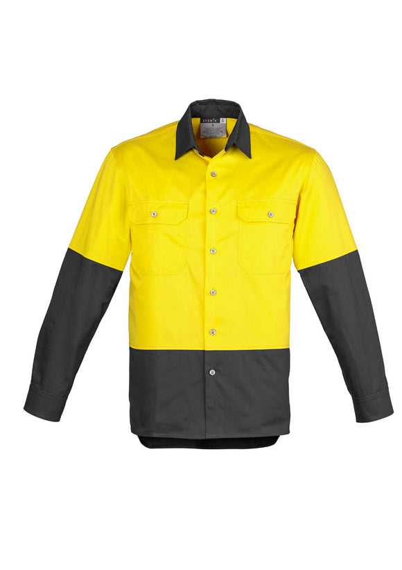Mens Industrial Long Sleeve Shirt - Yellow/Charcoal