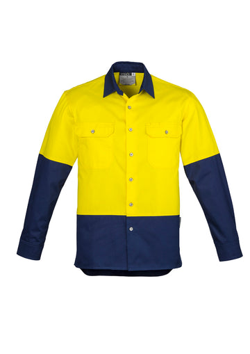 Mens Industrial Long Sleeve Shirt - Yellow/Navy