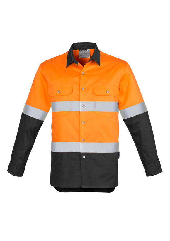 Mens Industrial Long Sleeve Shirt - Hoop Taped - Orange/Charcoal