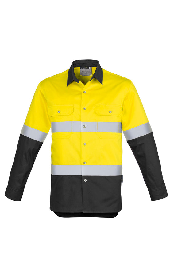 Mens Industrial Long Sleeve Shirt - Hoop Taped - Yellow/Charcoal