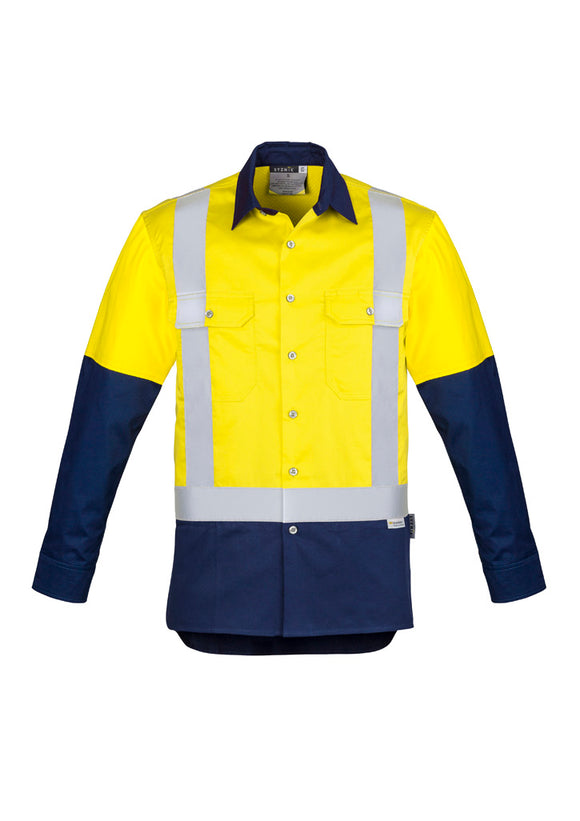 Mens Industrial Long Sleeve Shirt - Shoulder Taped - Yellow/Navy