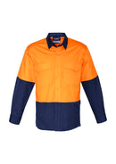Mens Rugged Cooling Hi Vis Long Sleeve Shirt - Orange/Navy