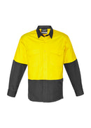 Mens Rugged Cooling Hi Vis Long Sleeve Shirt - Yellow/Charcoal
