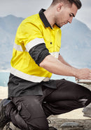 Mens Rugged Cooling Hi Vis Taped Long Sleeve Shirt - Yellow/Charcoal