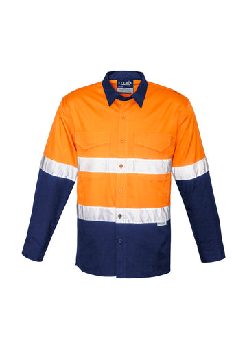 Mens Rugged Cooling Hi Vis Taped Long Sleeve Shirt - Orange/Navy