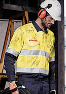 Mens Orange Flame Hi Vis Open Front Spliced Shirt - Hoop Taped - Yellow/Navy