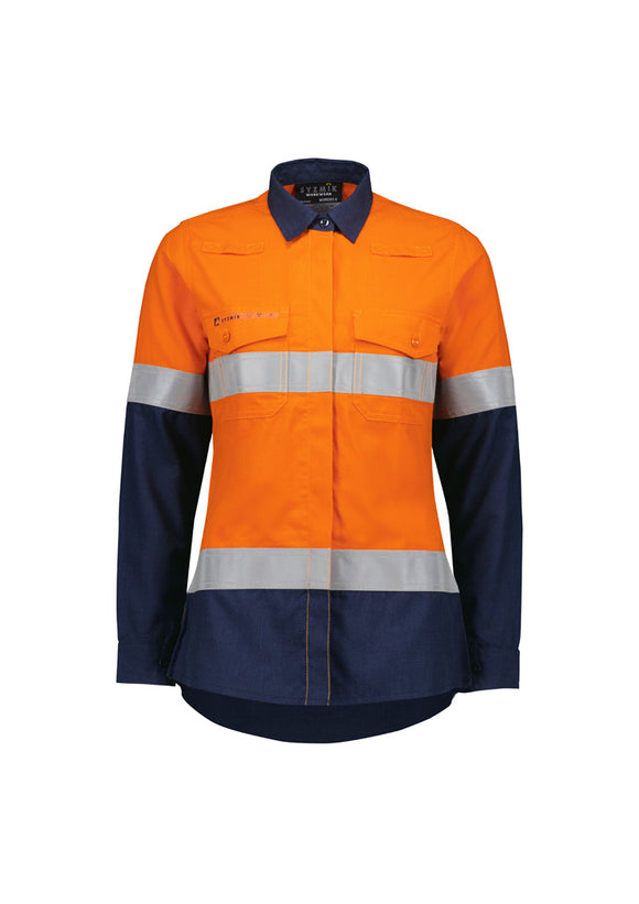 Womens Orange Flame Lightweight Ripstop Taped Shirt - Orange/Navy