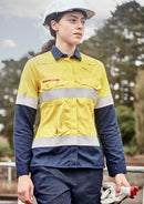 Womens Orange Flame Lightweight Ripstop Taped Shirt - Yellow/Navy